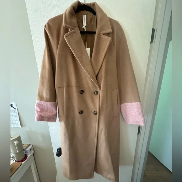 Mural Color Block Combo Coat in Camel & Pink - NWT Size L - Picture 4 of 6